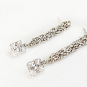 byzantine-chain-earrings with square zirconia charms