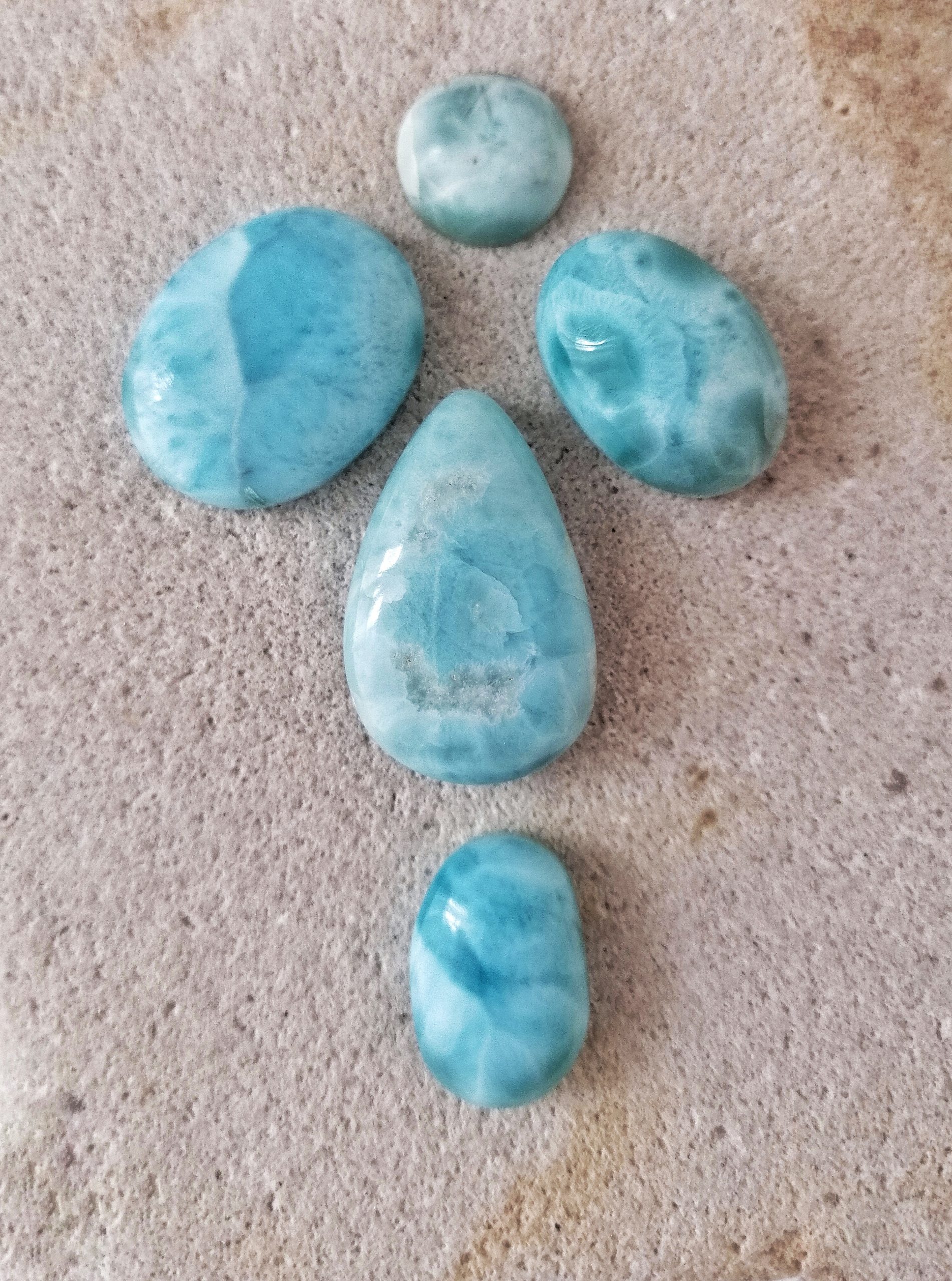 Larimar gemstones are found exclusively in the Dominican Republic. A clear blue sea color gemstone that was discovered in 1974.
