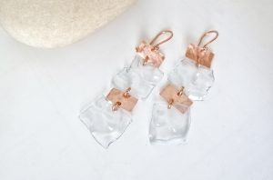 Recycled plastic bottle earrings made with copper in mixed techniques