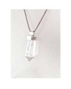 Rock quartz pendant with leather chord.