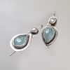 Asymmetrical-aquamrine-rosecut-earrings. Silver hook earrings with a small freswater cabochon pearl!